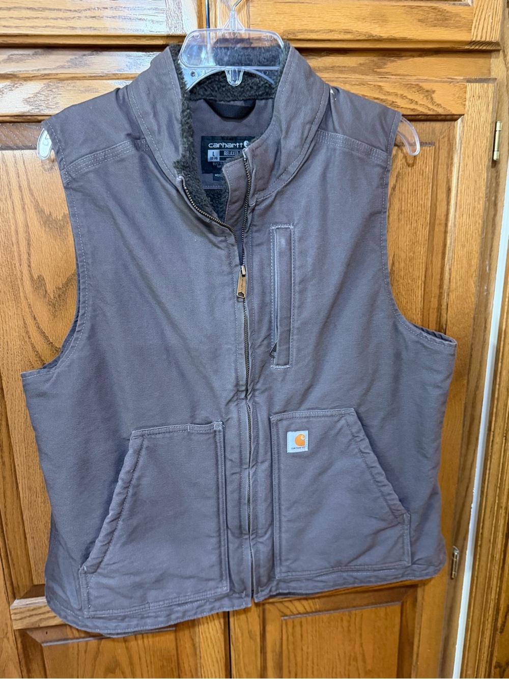 Carhartt Gray Canvas Sherpa-Lined Work Vest